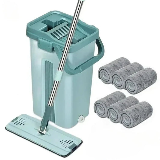 Flat Squeeze Mop with Bucket & Pads